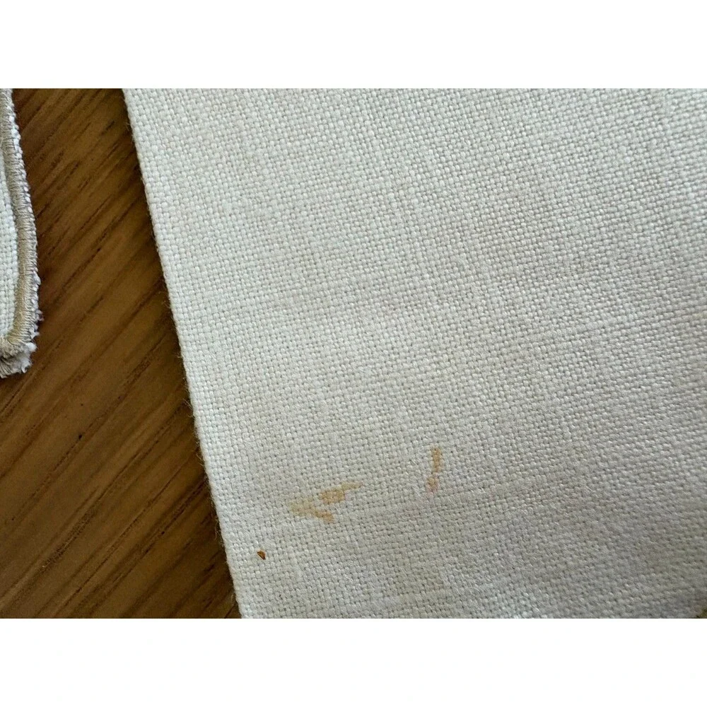 Set of 5 Vtg Hand Embroidered Pink Rosebud Linen Cotton Napkins 11x13